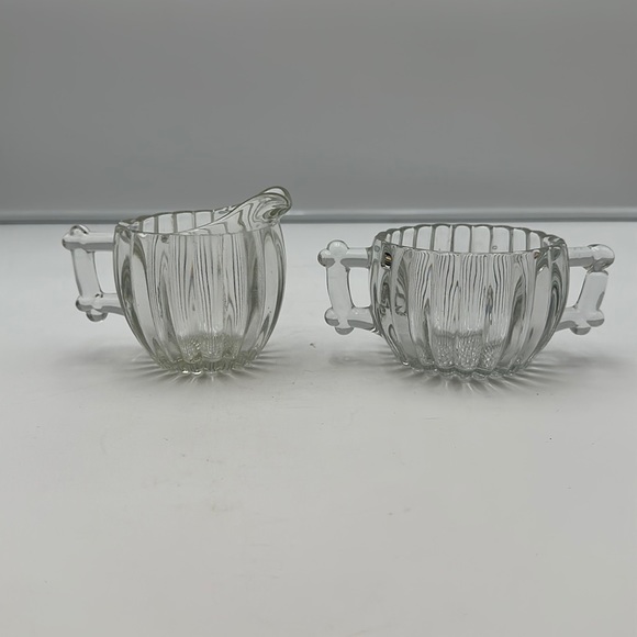 Jeannette Glass Clear Sugar Creamer Set Vintage Ribbed Hobnail Bottom - Picture 1 of 16